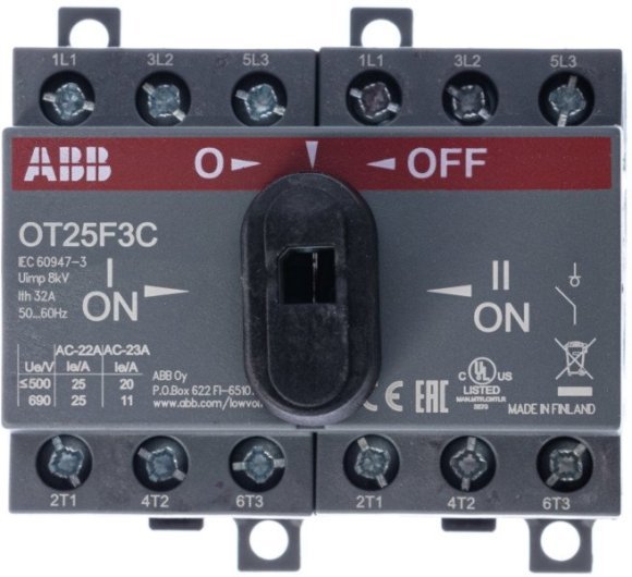 Реверсивный рубильник OT25F3С до 25А 3х-полюсный для установки на DIN-рейку или монтажную плату (с резерв. ручкой), 1SCA104863R1001 в Москве Реверсивный рубильник OT25F3С до 25А 3х-полюсный для установки на DIN-рейку или монтажную плату (с резерв. ручкой), 1SCA104863R1001 в Москве