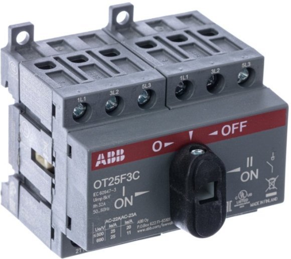 Реверсивный рубильник OT25F3С до 25А 3х-полюсный для установки на DIN-рейку или монтажную плату (с резерв. ручкой), 1SCA104863R1001 в Москве Реверсивный рубильник OT25F3С до 25А 3х-полюсный для установки на DIN-рейку или монтажную плату (с резерв. ручкой), 1SCA104863R1001 в Москве