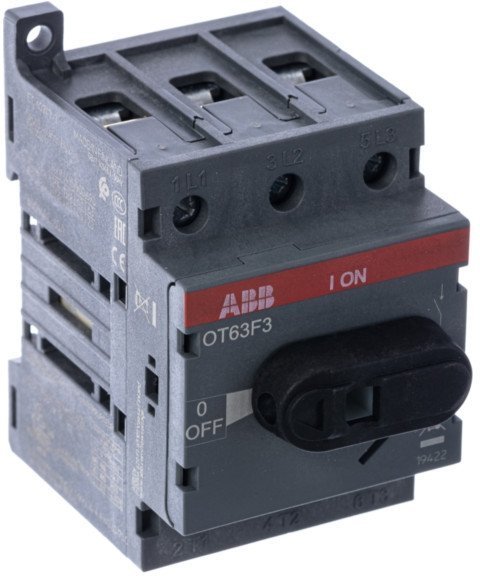 Рубильник OT63F3 до 63А 3х-полюсный для установки на DIN-рейку или монтажную плату (с резерв. ручкой), 1SCA105332R1001 в Москве