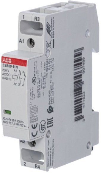 Модульный контактор ABB ESB20 1НО+1НЗ 20А 230В AC/DC, 1SBE121111R0611 в Москве